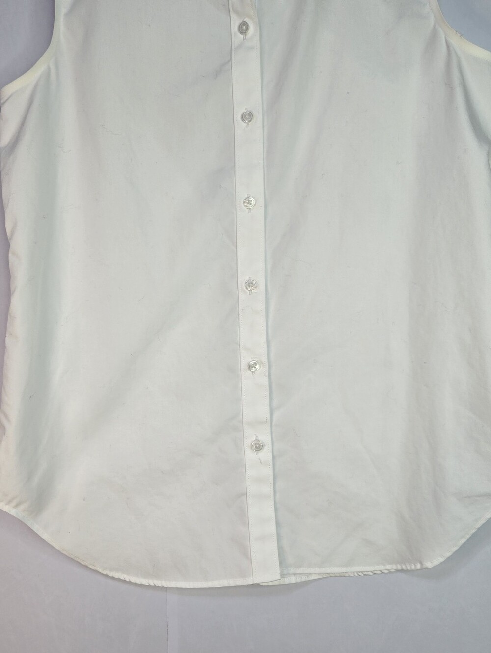 Lands' End Size 4 Women's Sleeveless No-Iron Supima Button-Down Shirt - White - Picture 4 of 9